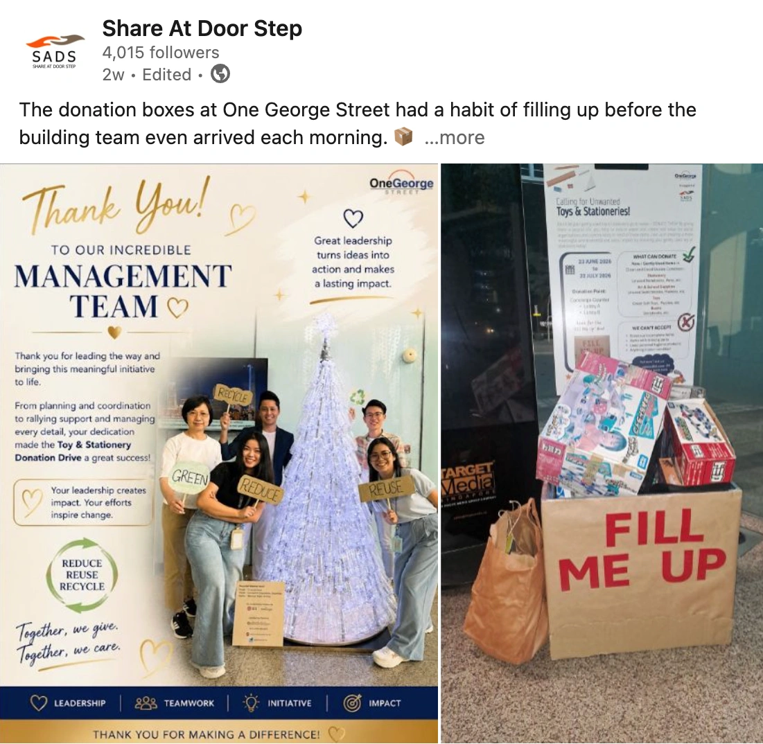 A social media post of a picture taken at an office drive
