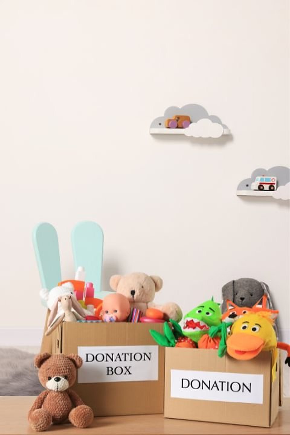 Toys packed in a donation box